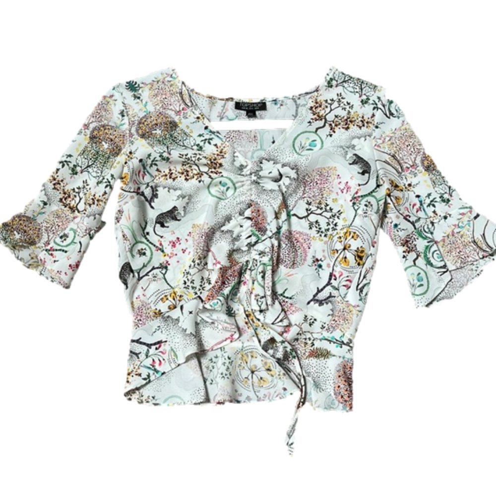 Topshop floral cinched short sleeve top
